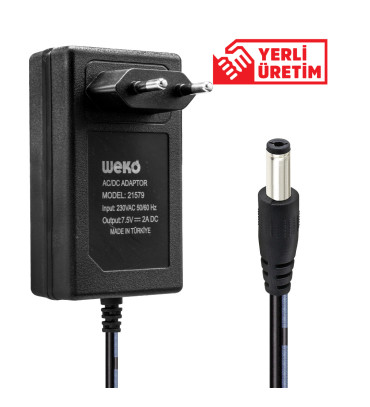 DEXTER WEKO 7.5 VOLT - 2  AMPER 5.5*2.5 UÇLU YERLİ ÜRETİM PRİZ TİPİ ADAPTÖR