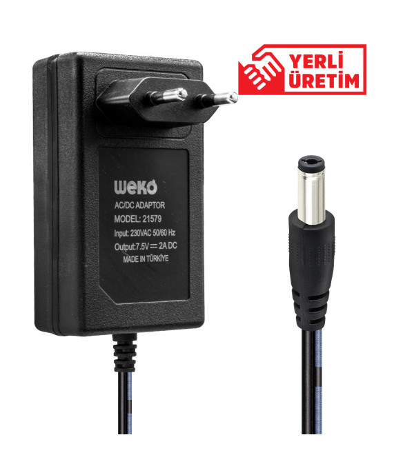 DEXTER WEKO 7.5 VOLT - 2  AMPER 5.5*2.5 UÇLU YERLİ ÜRETİM PRİZ TİPİ ADAPTÖR