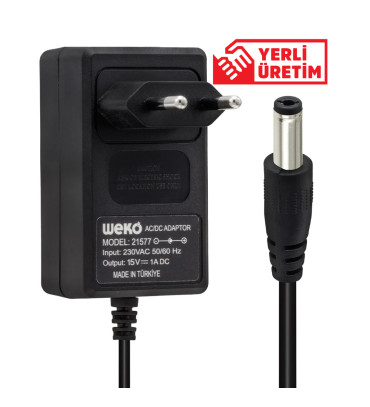 DEXTER WEKO 15 VOLT - 1 AMPER - 15 WATT 5.5*2.5 UÇLU YERLİ ÜRETİM PRİZ TİPİ ADAPTÖR