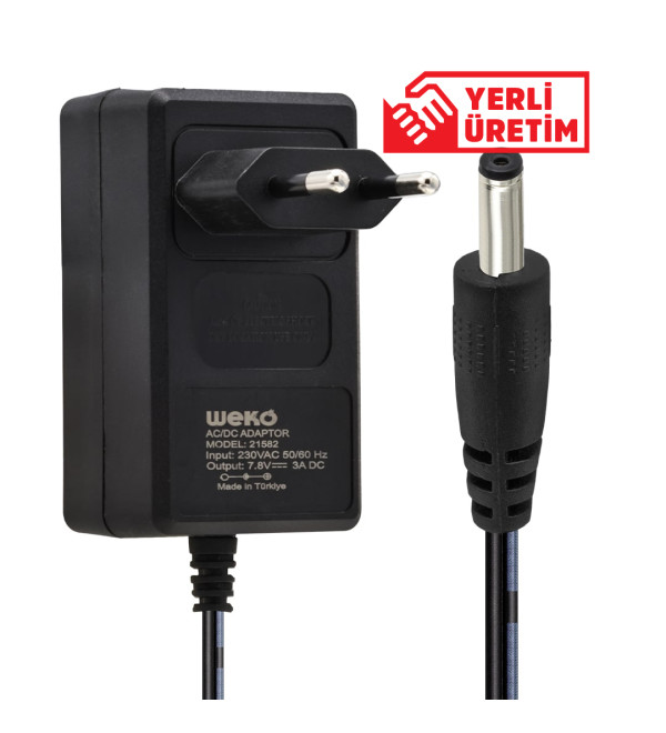 DEXTER WEKO 7.8 VOLT - 3 AMPER 3.5*1.35 UÇLU YERLİ ÜRETİM AC PLASTİK YAZAR KASA ADAPTÖRÜ