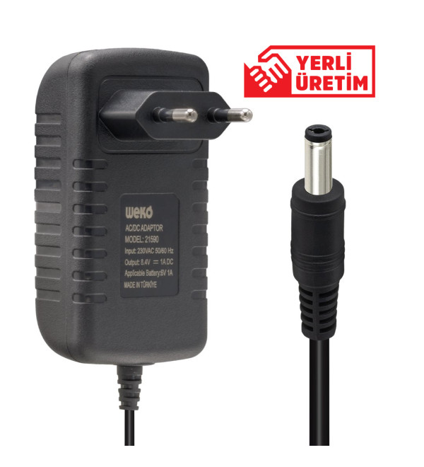 DEXTER WEKO 8.4 VOLT - 1 AMPER - 8.4 WATT 5.5*2.5 UÇLU LİTYUM PİL LEDLİ YERLİ ÜRETİM ŞARJ ADAPTÖRÜ (OUT:6V-1A)