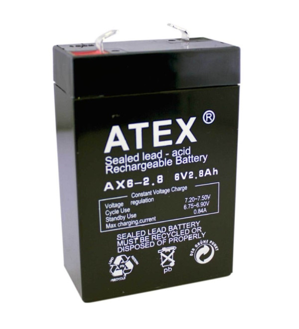 ATEX 6 VOLT - 2.8 AMPER DİK AKÜ (66 X 33 X 97 MM)