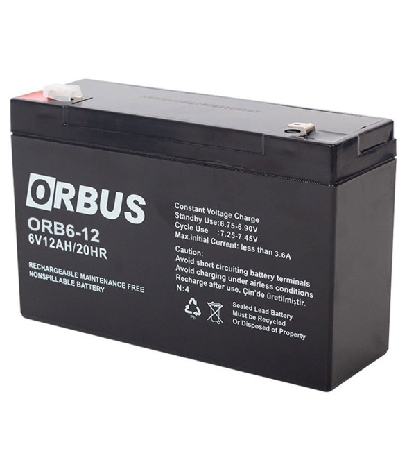 ORBUS ORB6-12 6 VOLT - 12 AMPER AKÜ (150 X 50 X 94 MM)
