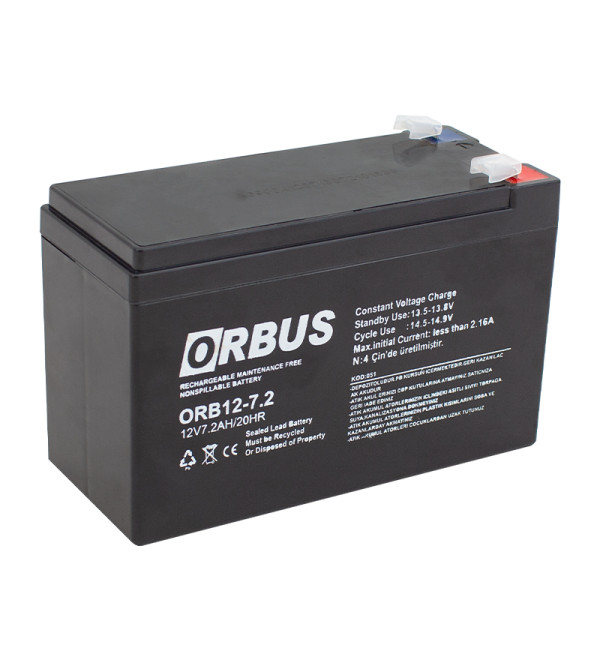 ORBUS ORB12-7.2 12 VOLT - 7.2 AMPER UPSLER İÇİN AKÜ (150 X 65 X 90 MM)