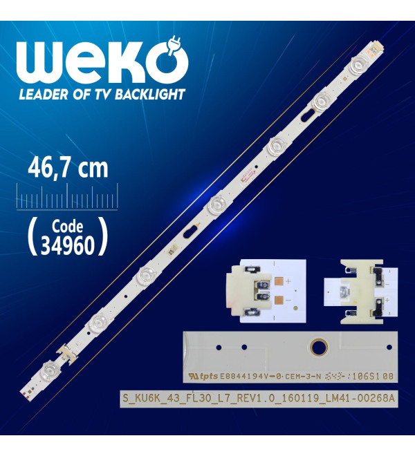 S_KU6K_43_FL30_L7_REV1.0 LM41-00268A - V6DU-430DCA-R2 - RIGHT - 46.7 CM 7 LEDLİ (WK-780)