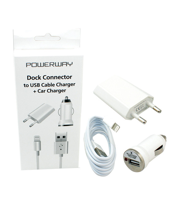 DEXTER POWERWAY IPHONE 5 3LÜ SET (220V BAŞLIK+ÇAKMAKLIK+KABLO)