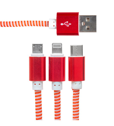 DEXTER POWERMASTER MICRO USB/TYPE-C/LIGHTNING 2.1 AMPER METAL 1.2 METRE ŞARJ VE DATA KABLOSU