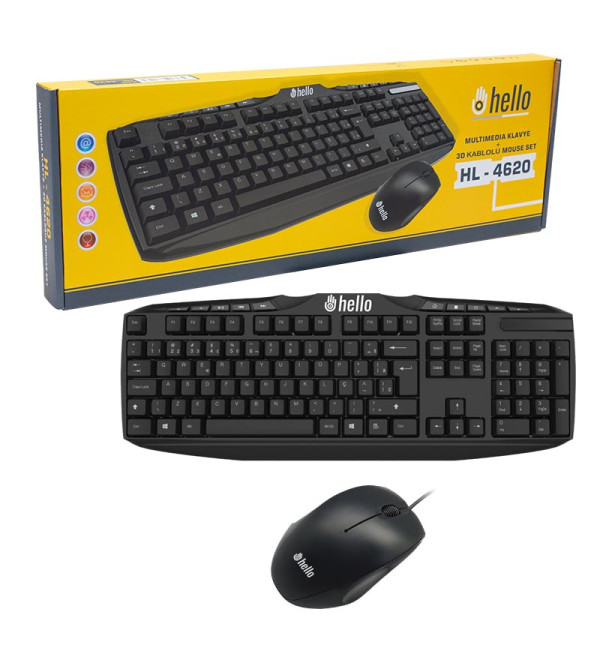 HELLO HL-4620 MULTİMEDYA  KABLOLU KLAVYE + 3D MOUSE SET