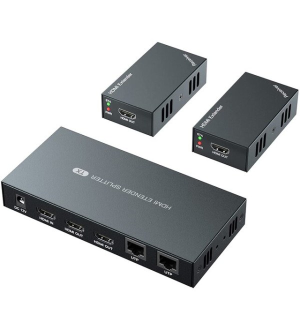 POWERMASTER PM-16071 HDMI 1X2 SPLITTER + HDMI 50 METRE EXTENDER SET