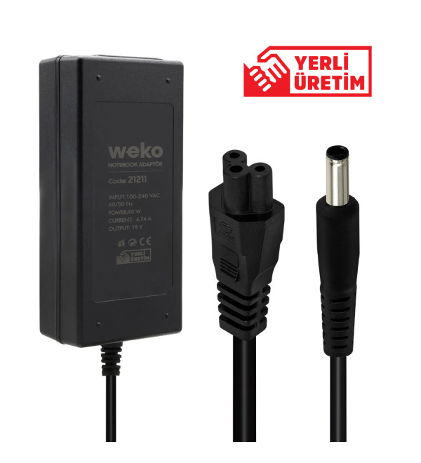 WEKO 19 VOLT - 4.74 AMPER - 90 WATT 4.5*3.0 UÇLU ORTASI İĞNELİ YERLİ ÜRETİM NOTEBOOK ADAPTÖR