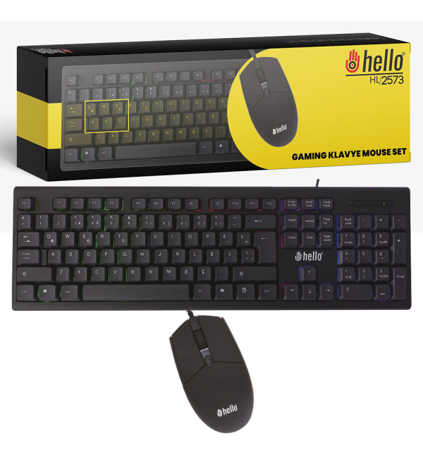 DEXTER HELLO HL-2573 IŞIKLI KABLOLU OYUNCU KLAVYE + MOUSE COMBO SET