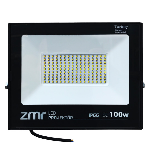 ZMR 100 WATT - 220 VOLT 6500K IP66 150* IŞIK AÇISI SİYAH SLİM KASA BEYAZ LED PROJEKTÖR