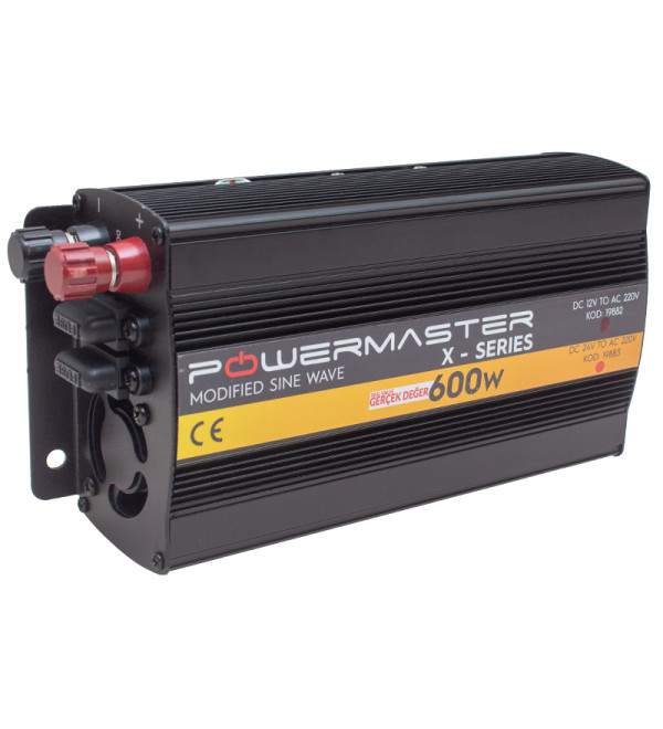 POWERMASTER PWR600-12 TEK DİJİTAL EKRAN 12 VOLT - 600 WATT MODIFIED SINUS WAVE INVERTER