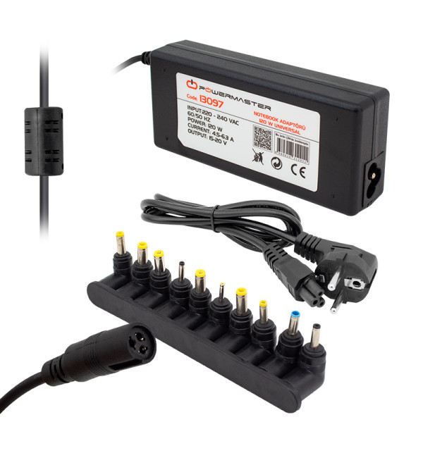 DXT POWERMASTER PM 13097 12V 15V 16V 18.5V 19V 19.5V 20V   120 WATT 10 UÇLU UNIVERSAL AYARLI NOTEBOOK ADAPTÖR