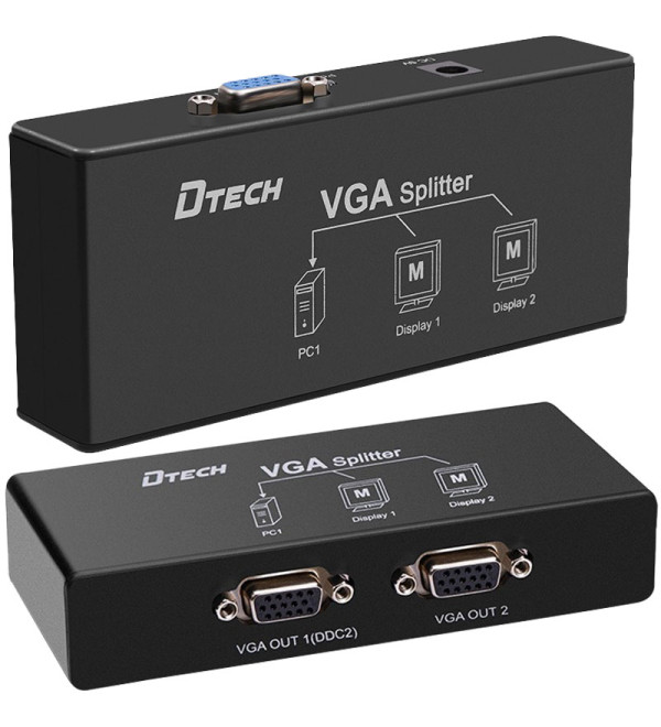 DTECH DF 2502 2 PORT VGA SPLITTER DAĞITICI PLASTİK KASA (250MHZ   1920X1080)