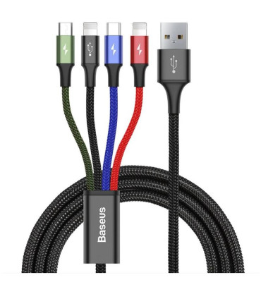 BASEUS FAST 4IN1 120 CM SIYAH ŞARJ KABLOSU ÇIKIŞ:2XLIGHTNING 1XTYPE-C 1XMICRO USB CA1T4-A01