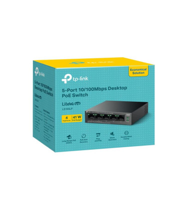 TP-LINK LS105LP 4 PORT 10/100 +1 PORT RJ45 UPLINK 41W 250 METRE POE MESAFE METAL KASA SWITCH