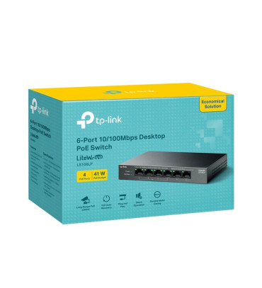 TP-LINK LS106LP 4 PORT 10/100 + 2 PORT RJ45 UPLINK 41W 250 METRE POE MESAFE METAL KASA SWITCH