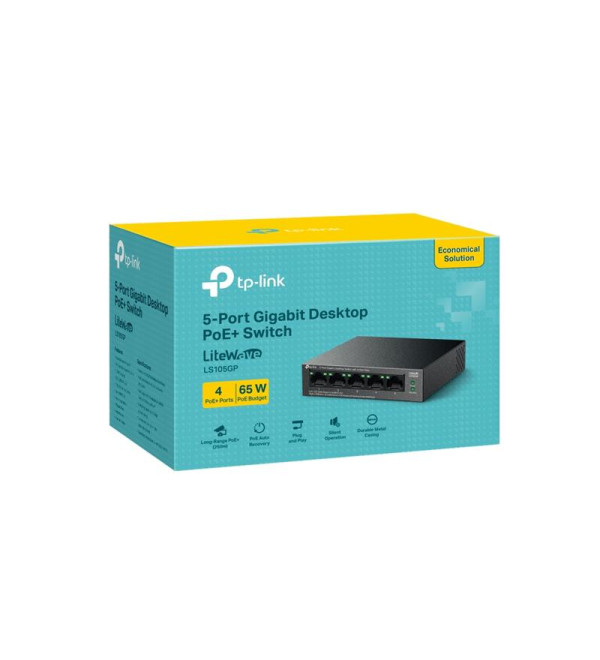 TP-LINK LS105GP 4 PORT GIGABIT + 1 PORT RJ45 UPLINK POE 65W 250 METRE POE MESAFE METAL KASA SWITCH