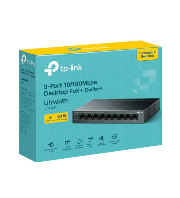 TP-LINK LS109P 8 PORT 10/100 +1 PORT RJ45 UPLINK 63W 250 METRE POE MESAFE METAL KASA SWITCH