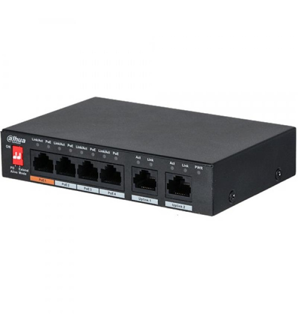 DAHUA PFS3006-4ET-60 4 PORT 10/100 + 2 PORT 10/100 UPLINK 60W POE METAL KASA SWITCH