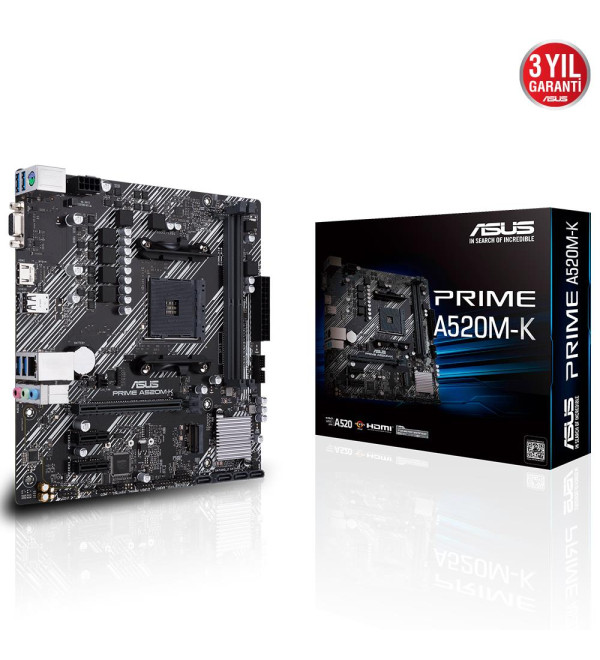 ASUS PRIME A520M-K DDR4 4600MHZ 1XVGA 1XHDMI 1XM.2 USB 3.2 MATX AM4 (AMD AM4 5000/4000 G/3000 SERİSİ İLE UYUMLU)
