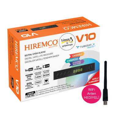 DEXTER HIREMCO V10 ETHERNETLİ USB GİRİŞLİ YOUTUBE ÖZELLİKLİ LINUX TABANLI WİFİ ANTENLİ FULL HD UYDU ALICISI