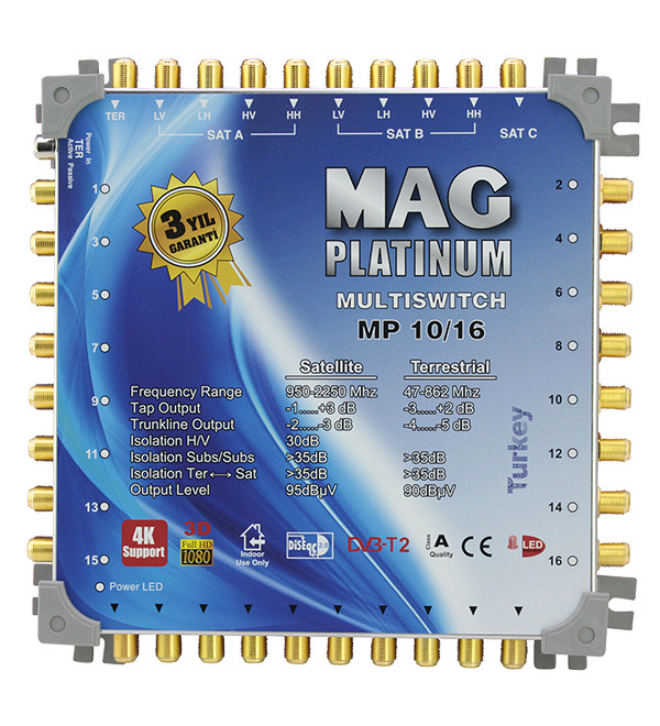 MAG Platinum 10-16 Sonlu Uydu Santrali + Adaptör - Çift Çanak & Digiturk Girişli